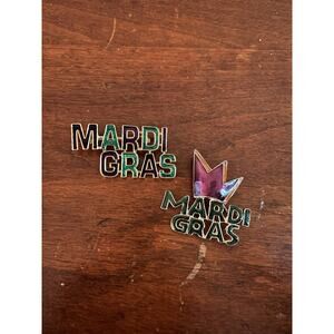 Vintage Mardi Gras Enamel Pins Lot of 2 Crown & Letter Design New Orleans